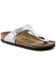 Birkenstock Japonki "Gizeh" w kolorze srebrnym rozmiar: 42. Szare klapki damskie Birkenstock, bez wzorów, ze skóry, z otwartym noskiem, bez obcasa, bez zapięcia. Za 321.45 zł.