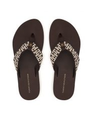 Tommy Hilfiger Japonki Corportate Sandal FW0FW09610 Brązowy. Brązowe klapki damskie Tommy Hilfiger, bez wzorów, z materiału, bez obcasa, bez zapięcia. Za 169.99 zł.