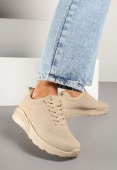 Ciemnobeżowe Sneakersy Ozdobione Tłoczeniem Ulivianna. Brązowe obuwie sportowe damskie Born2be, z jeansu, bez zapięcia. Za 79.99 zł.