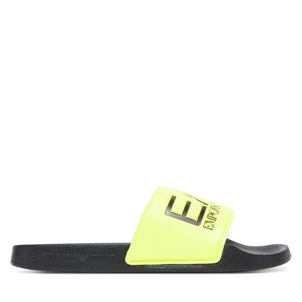 Klapki EA7 Emporio Armani. Żółte klapki damskie EA7 Emporio Armani, bez wzorów, bez obcasa, bez zapięcia. Za 239.99 zł.