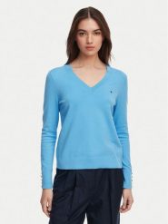 Tommy Hilfiger Sweter WW0WW40098 Niebieski Regular Fit. Niebieskie swetry klasyczne damskie Tommy Hilfiger, xs, z syntetyku, bez kołnierzyka. Za 409.99 zł.