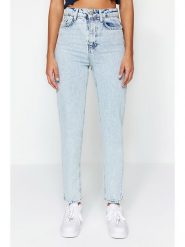Trendyol Dżinsy - Mom fit - w kolorze błękitnym rozmiar: 36. Niebieskie jeansy damskie Trendyol, z podwyższonym stanem. Za 96.60 zł.