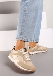 Brązowe Płaskie Sneakersy z Metalicznymi Wstawkami Rosmora. Brązowe obuwie sportowe damskie Born2be, z materiału, bez zapięcia. Za 89.99 zł.