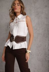 Biała Boho Koszula z Wiskozy Bez Rękawów Zdobiona Haftem Melirianne. Białe koszule damskie Renee, na lato, m, z aplikacjami, z jeansu, boho, bez kołnierzyka, bez ramiączek. Za 79.99 zł.