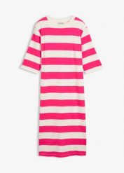 Sukienka T-shirtowa z grubego materiału Interlock z bawełny organicznej. Czarne sukienki damskie bonprix, bez wzorów, z bawełny, bez ramiączek. Za 104.99 zł.