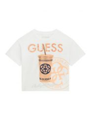Guess T-Shirt J6GI06 K6YW4 Biały Relaxed Fit. Białe koszulki i t-shirty dziewczęce Guess, z aplikacjami, z bawełny, bez kołnierzyka, bez ramiączek. Za 119.99 zł.