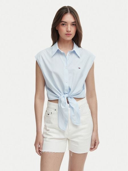 Tommy Jeans Koszula DW0DW22212 Niebieski jasny Regular Fit. Niebieskie koszule damskie Tommy Jeans, l, bez wzorów, z bawełny, bez kołnierzyka, bez ramiączek. Za 189.99 zł.