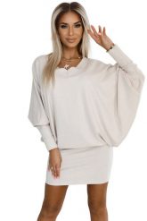 Nietoperzowa Sukienka z Brokatem - Beżowa. Brązowe sukienki damskie NUMOCO, bez wzorów, z elastanu, wizytowe, bez ramiączek. Za 189.90 zł.