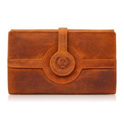 Portfel damski skórzany duży pomarańczowy vintage Paolo Peruzzi T-134-HOR. Brązowe portfele damskie PAOLO PERUZZI, bez wzorów, ze skóry. Za 94.00 zł.