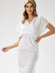 Sukienka Model A698 White - awama. Białe sukienki damskie Awama, bez wzorów, z weluru, eleganckie, bez ramiączek. Za 441.32 zł.