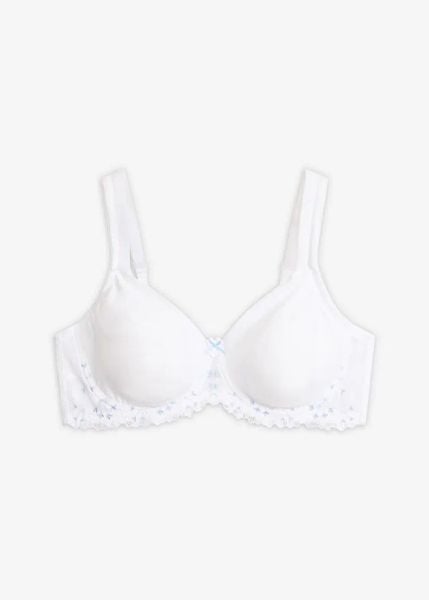 Biustonosz minimizer z delikatnym haftem. Białe biustonosze bonprix, bez wzorów. Za 82.99 zł.