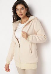 Jasnobeżowa Bluza Ocieplana Sztucznym Futerkiem z Kapturem i Kieszeniami Violanda. Brązowe bluzy damskie Born2be, l, bez wzorów, z kapturem. Za 64.99 zł.