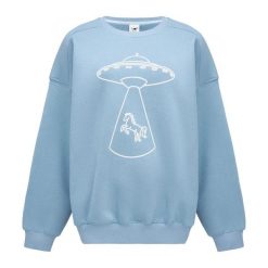 Bluza Galop Wear Cosmic Abduction. Niebieskie bluzy damskie GALOP WEAR, uniwersalny, bez wzorów, bez kaptura. W wyprzedaży za 209.00 zł.