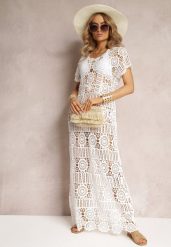 Biała Ażurowa Sukienka Plażowa z Bawełny Taymbeth. Białe sukienki damskie Renee, w ażurowe wzory, z bawełny, eleganckie, bez ramiączek. W wyprzedaży za 151.99 zł.