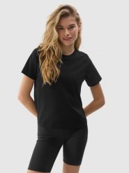 4F T-shirt gładki z bawełną organiczną damski - czarny XS. Czarne t-shirty damskie 4F, xs, bez wzorów, z bawełny, bez kołnierzyka. W wyprzedaży za 29.99 zł.