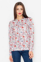 Ecru Klasyczna Bluza w Kolorowe Kwiaty. Bluzy damskie Figl, l, bez wzorów, z materiału, bez kaptura. Za 209.00 zł.