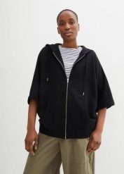 Bluza peleryna zapinana na zamek, z mieszanki wiskozy. Czarne bluzy damskie bonprix, bez wzorów, z wiskozy. Za 149.99 zł.