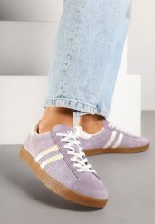 Fioletowe Sneakersy Tenisówki Ozdobione Paskami Nilavara. Fioletowe obuwie sportowe damskie Renee, bez wzorów, z jeansu, bez zapięcia. Za 159.99 zł.