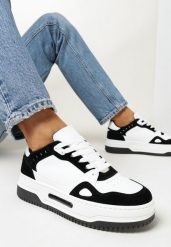 Biało-Czarne Sneakersy przed Kostkę na Grubej Podeszwie Oshime. Białe obuwie sportowe damskie Born2be, przed kostkę, bez zapięcia. Za 89.99 zł.