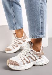 Ciemnobeżowe Sneakersy z Ozdobnymi Wstawkami i Tłoczoną Podeszwą Adlenavia. Brązowe obuwie sportowe damskie Born2be, bez zapięcia. Za 109.99 zł.