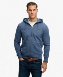 Superdry rozpinana bluza Essential Logo Half Brushed, slim fit – Vintage Indigo. Niebieskie bluzy damskie Superdry, uniwersalny, bez wzorów, z bawełny, z kapturem. Za 311.20 zł.