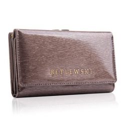 Portfel damski BETLEWSKI ZBPD-BS-108 SZARY. Szare portfele damskie Betlewski, bez wzorów, z lakierowanej skóry. Za 139.00 zł.