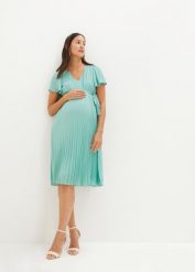 Sukienka ciążowa plisowana. Zielone sukienki damskie bonprix, bez wzorów, eleganckie, bez ramiączek. Za 239.99 zł.