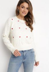 Beżowy Sweter o Klasycznym Fasonie z Ozdobnym Haftem Aggela. Brązowe swetry klasyczne damskie Born2be, m, bez kołnierzyka. Za 89.99 zł.
