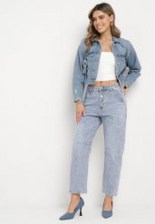 Jasnoniebieskie Bawełniane Jeansy o Fasonie Boyfriend z Przetarciami Aasore. Niebieskie jeansy damskie Born2be. Za 109.99 zł.