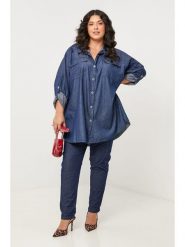 Curvy Lady Koszula dżinsowa w kolorze granatowym rozmiar: 44/46. Niebieskie koszule damskie Curvy Lady, bez wzorów, klasyczne, bez kołnierzyka, bez ramiączek. Za 135.49 zł.