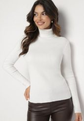 Jasnobeżowy Golf Klasyczny z Prążkowanego Materiału Eridaria. Brązowe golfy damskie Born2be, m, z aplikacjami, z jeansu, bez ramiączek. Za 39.99 zł.