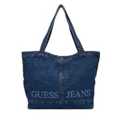 Torebka Guess Jeans. Niebieskie shopper bag Guess Jeans, z jeansu, bez dodatków. Za 149.99 zł.