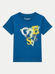 Guess T-Shirt N5GI10 K8HM4 Niebieski Regular Fit. Niebieskie t-shirty i koszulki chłopięce Guess, z aplikacjami, z bawełny, bez kołnierzyka, bez ramiączek. Za 49.99 zł.