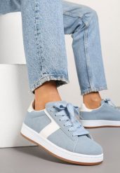 Jasnoniebieskie Sneakersy z Geometrycznym Motywem Taniffia. Niebieskie obuwie sportowe damskie Renee, z jeansu, bez zapięcia, trekkingowe. Za 89.99 zł.