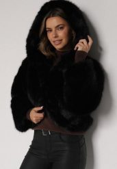 Czarna Futrzana Kurtka z Nieodpinanym Kapturem Zetena. Czarne kurtki damskie Born2be, l, bez wzorów, z futra. Za 239.99 zł.
