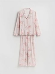 Wzorzysta piżama dwuczęściowa - brązowy. Brązowe piżamy damskie Reserved, bez wzorów, z wiskozy, bez ramiączek. Za 159.99 zł.