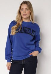 Niebieska Bluza z Bawełną i Napisem Fezorla. Niebieskie bluzy damskie Born2be, m, bez wzorów, z bawełny, bez kaptura. Za 59.99 zł.