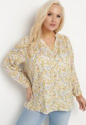 Żółta Bluzka Wiskozowa w Kwiaty o Koszulowym Fasonie Vilozi. Żółte bluzki damskie Born2be, l, bez wzorów, z jeansu, eleganckie, bez kołnierzyka, plus size, bez ramiączek. Za 39.99 zł.