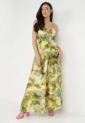 Żółto-Zielona Sukienka Orissa. Zielone sukienki damskie Born2be, bez wzorów, z tkaniny, bez ramiączek. Za 139.99 zł.