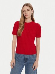 Tommy Hilfiger Sweter WW0WW45656 Czerwony Regular Fit. Czerwone swetry klasyczne damskie Tommy Hilfiger, xs, z bawełny, bez kołnierzyka. Za 359.99 zł.