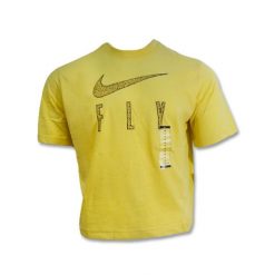 Koszulka damska Nike Dri-FIT Swoosh Fly Boxy T-shirt Wmns Lemon Wash. Żółte bluzki damskie Nike, l, bez wzorów, bez kołnierzyka, bez ramiączek. Za 106.00 zł.