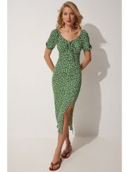 Happiness Istanbul Sukienka w kolorze zielonym rozmiar: 36. Zielone sukienki damskie Happiness Istanbul, bez wzorów, bez ramiączek. Za 52.17 zł.