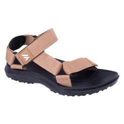 Sandały Damskie Moretti. Brązowe sandały damskie MARTES ESSENTIALS, bez wzorów, z materiału, z otwartym noskiem, bez obcasa, na obcasie, bez zapięcia. Za 64.99 zł.