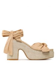 DeeZee Sandały HGT22059 Beżowy. Brązowe sandały damskie DeeZee, bez wzorów, z materiału, bez obcasa, na słupku, bez zapięcia. Za 179.99 zł.