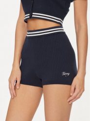 Tommy Jeans Szorty materiałowe Script DW0DW17781 Granatowy Slim Fit. Niebieskie szorty damskie Tommy Jeans, bez wzorów, z bawełny. Za 329.99 zł.