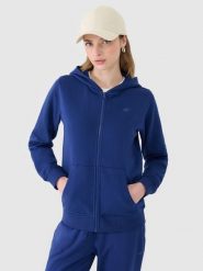 4F Bluza dresowa rozpinana z kapturem damska - granatowa S. Niebieskie kardigany damskie 4F, s, bez wzorów, z bawełny. W wyprzedaży za 99.99 zł.