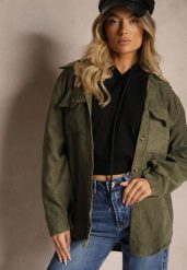 Zielona Koszula Sztruksowa z Dodatkiem Bawełny i Kieszeniami Mevanora. Zielone koszule damskie Renee, l, bez wzorów, z bawełny, eleganckie, bez kołnierzyka, bez ramiączek. Za 49.99 zł.