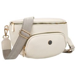 Jasnobeżowa nerka damska ze skóry ekologicznej zamykana suwakiem - Peterson. Brązowe nerki i saszetki damskie Peterson, bez wzorów, ze skóry ekologicznej. Za 70.00 zł.