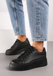 Czarne Casualowe Sneakersy na Grubej Podeszwie Tiadonia. Czarne obuwie sportowe damskie Born2be, z jeansu, bez zapięcia. Za 59.99 zł.