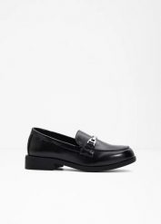 Loafersy ze sprzączką. Czarne balerinki damskie bonprix, bez wzorów. Za 79.99 zł.